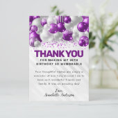 パープルモダンシルバーバルーングラムグリッター誕生日 サンキューカード (スタンド正面)