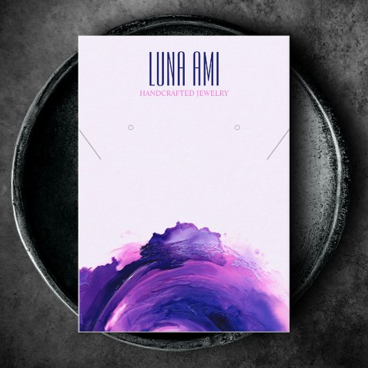 パープルモダンジュエリーネックレスイヤリングディスプレイ 名刺