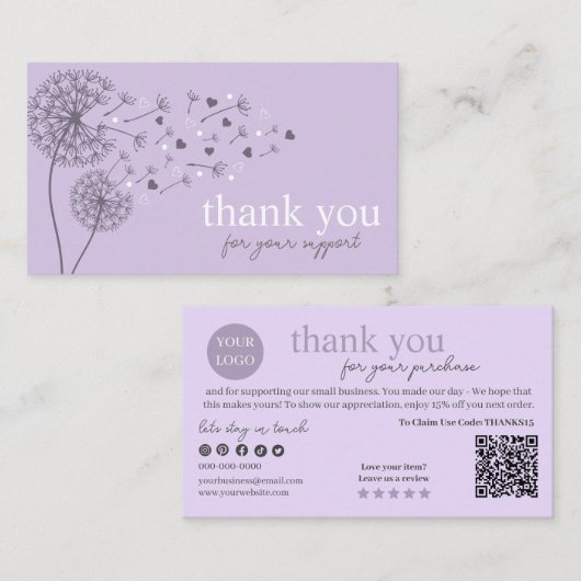 パープルモダンスクリプトQRコード、ありがとうございます 名刺 (正面/裏面)