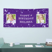 パープルモダンスターズ任意の年齢の誕生日写真名 横断幕 (トレードショー)