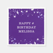 パープルモダンスターズ任意の年齢誕生日あなたのテキスト スタンダードカクテルナプキン (正面)