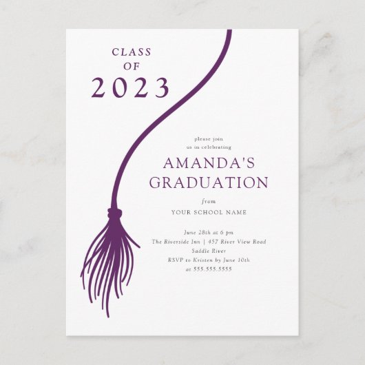 パープルモダンタッセル卒業パーティーのはがき ポストカード (正面)