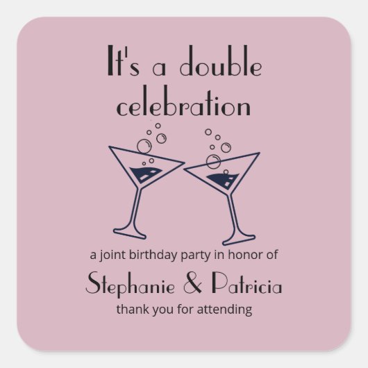 パープルモダンダブルお祝いジョイント誕生日 スクエアシール (正面)
