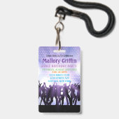 パープルモダンダンスバースデーパーティー バッジ (ストラップ付き表面)