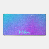 パープルモダンティール(緑がかった色)ブルーグリッターグラデーションパーソナライズされた デスクマット (正面)