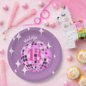 パープルモダンディスコ鏡ボール13誕生日 ペーパープレート (パーティー)