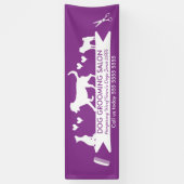 パープルモダンドッグシルエットドッググルーミングサロン 横断幕 (縦)