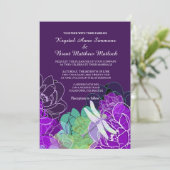 パープルモダンドラゴンフライフローラ結婚式招待状 招待状 (スタンド正面)