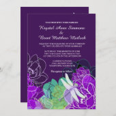 パープルモダンドラゴンフライフローラ結婚式招待状 招待状 (正面/裏面)