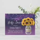 パープルモダンドリップスひまわり素朴赤ちゃんシャワー 招待状 (スタンド正面)