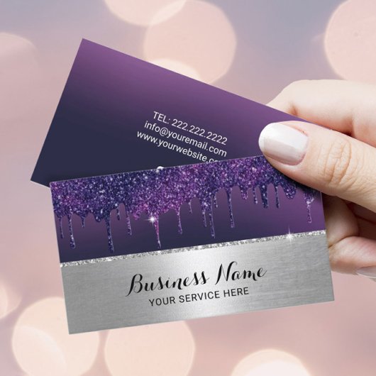 パープルモダンドリップスシルバー縁ど美しいサロンスパ 名刺