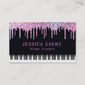 パープルモダンドリプスグリッターピアノ先生 名刺 (正面)