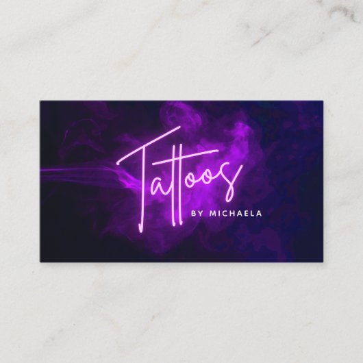 パープルモダンネオン&スモークタトゥーアーティスト 名刺 (正面)