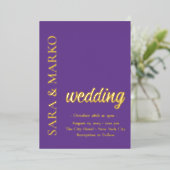 パープルモダンネームシンプルの結婚 箔招待状 (立ち正面)