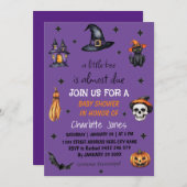 パープルモダンハロウィーン小さなブーブベビーシャワー 招待状 (正面/裏面)