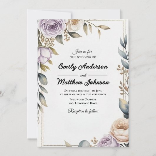 パープルモダンバラデザイナー結婚式招待状 招待状 (正面)