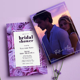 パープルモダンバラフォトフレームブライダルシャワー 招待状