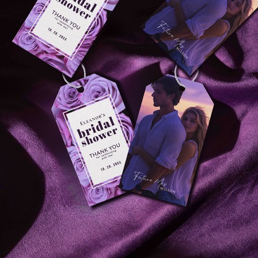 パープルモダンバラフォトブライダルシャワーありがとう ギフトタグ