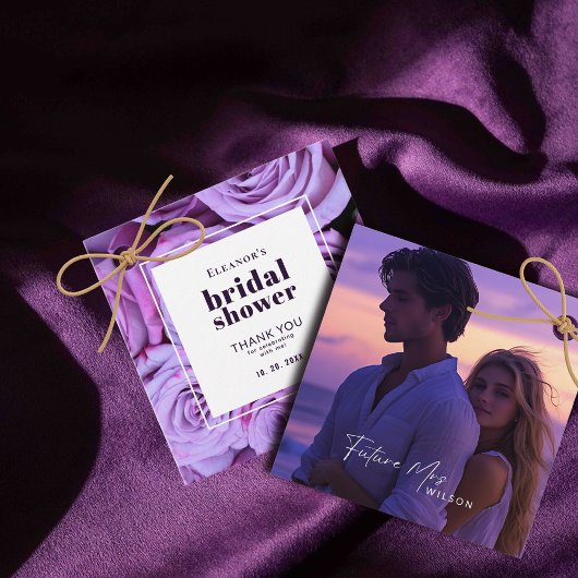 パープルモダンバラフォトブライダルシャワーありがとう フェイバータグ