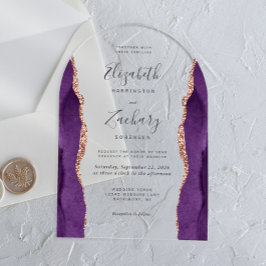パープルモダンバラ金ゴールドアゲ結婚ートズアーチ アクリル招待状