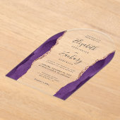 パープルモダンバラ金ゴールドアゲ結婚ートズアーチ アクリル招待状 (レイダウン)