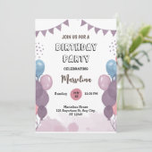 パープルモダンバルーンバンチ誕生日パーティー 招待状 (スタンド正面)