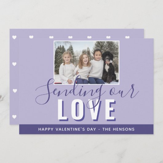 パープルモダンバレンタインの台本の家族の写真 シーズンカード (正面/裏面)