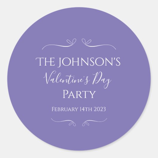 パープルモダンバレンタインデーパーティー ラウンドシール (正面)