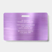 パープルモダンビジネスフォトID バッジ (裏面)