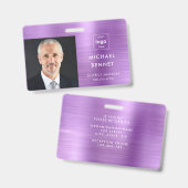 パープルモダンビジネスフォトID バッジ (正面＆裏面)