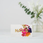 パープルモダンピンクレッド金ゴールド爪、 ネイルポーランド(ばちゃばちゃ)跳ねる 名刺 (スタンド正面)