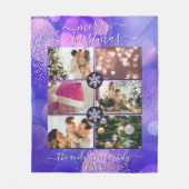 パープルモダンピンク金ゴールドグリッターメリークリスマス フリースブランケット (正面)