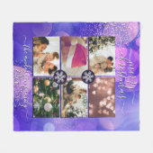 パープルモダンピンク金ゴールドグリッターメリークリスマス フリースブランケット (正面(横))