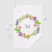 パープルモダンピーチフローラリースモノグラム ゴルフタオル (インサイチュ)