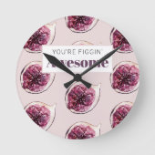 パープルモダンフィグパターン&あなたはフィギン素晴らし ラウンド壁時計 (正面)