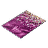 パープルモダンフォイル金ゴールドフェイクグリッターモノグラム ノートブック (左側)