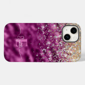 パープルモダンフォイル金ゴールドフェイクグリッターモノグラム Case-Mate iPhoneケース (裏面 (横))