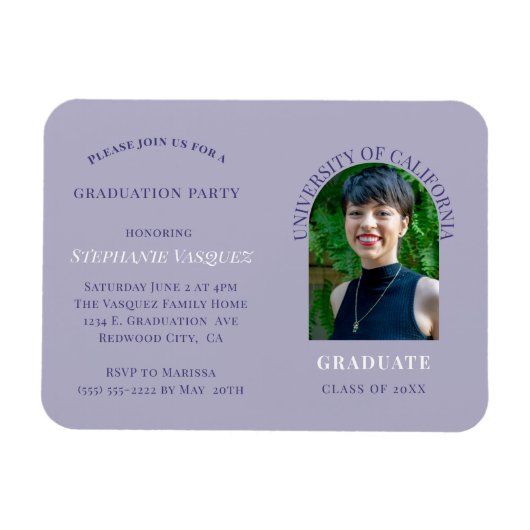 パープルモダンフォト卒業パーティー招待状 マグネット (横)
