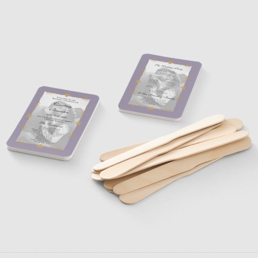 パープルモダンフォト金ゴールドハート結婚式 プログラム ハンドファン (組立なし)