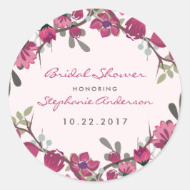 パープルモダンフラワーズ&タイポグラフィブライダルシャワー ラウンドシール