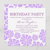 パープルモダンフラワーデザイン誕生日招待状 招待状 (正面/裏面)