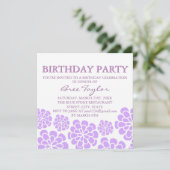 パープルモダンフラワーデザイン誕生日招待状 招待状 (スタンド正面)