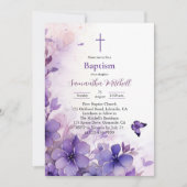 パープルモダンフラワーバプテスマ招待状 招待状 (正面)