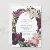パープルモダンフラワーリースブライダルシャワー 招待状 (正面)
