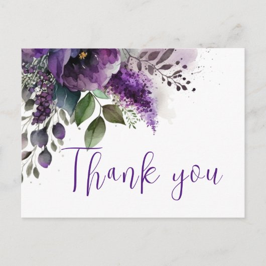 パープルモダンフローラエレガントな結婚式 ポストカード (正面)