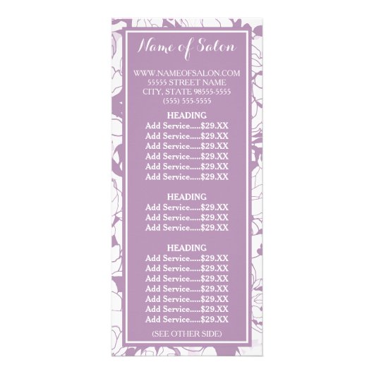 パープルモダンフローラガーリー美しいサロン価格表 ラックカード (正面)