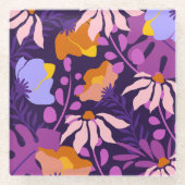 パープルモダンフローラコースター ガラスコースター (正面)