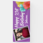 パープルモダンフローラハッピー21歳の誕生日の写真 横断幕 (縦)