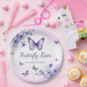 パープルモダンフローラバタフライガールベビーシャワー ペーパープレート (パーティー)