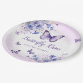 パープルモダンフローラバタフライガールベビーシャワー ペーパープレート (アングル)
